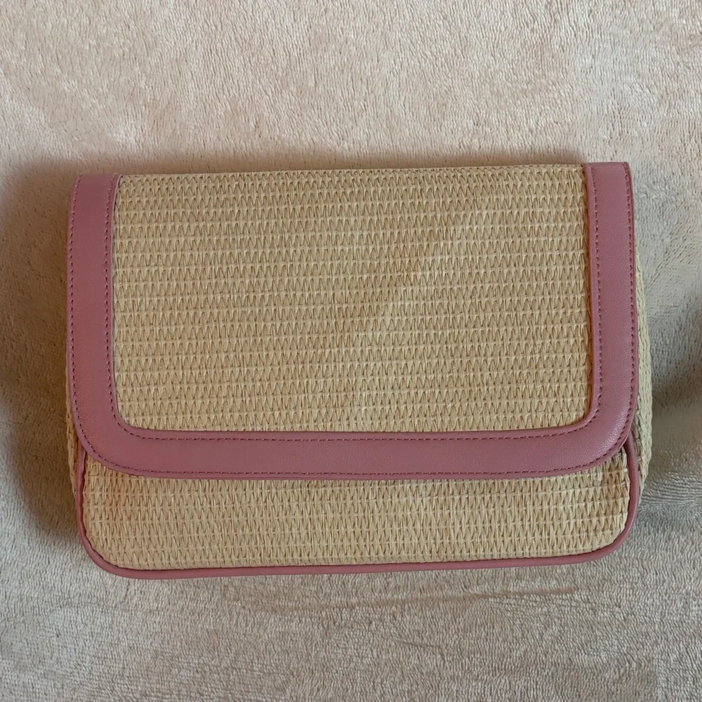 Nwot Lancome Pink and Tan‎ Woven Women's clutch purse